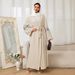Verve Embroidered Belted Muslim Long Dress Fashionable Elegant Cardigan Abaya Robe_ecoleips.com