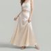 Elegant Satin A-Line Maxi Skirt For Women, High Waist Flowy Straight Long Skirt With Slit, Polyester Blend Skirt For Fall And Formal Occasions_ecoleips.com