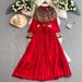 Premium French Style Long Sleeved Beaded Sequins Trim Slimming Pleated Design Dress for Women Perfect for Summer 2025_ecoleips.com