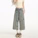 Women's Clothing Women's Distressed Washed Loose Straight Wide Leg Capri Pants Puppy Embroidery For Formal & Casual For Women_ecoleips.com