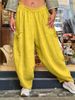 Suitable For All Seasons 2024 New Cotton Linen Solid Color Pocket Loose Versatile Casual Lantern Long Pants Women's Wear_ecoleips.com