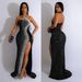 Elegant Rhinestone Sequin Sleeveless Long Dress For Women - Chic Solid Color Party & Evening Gown With Slit Neckline, Flattering A-Line Silhouette_ecoleips.com