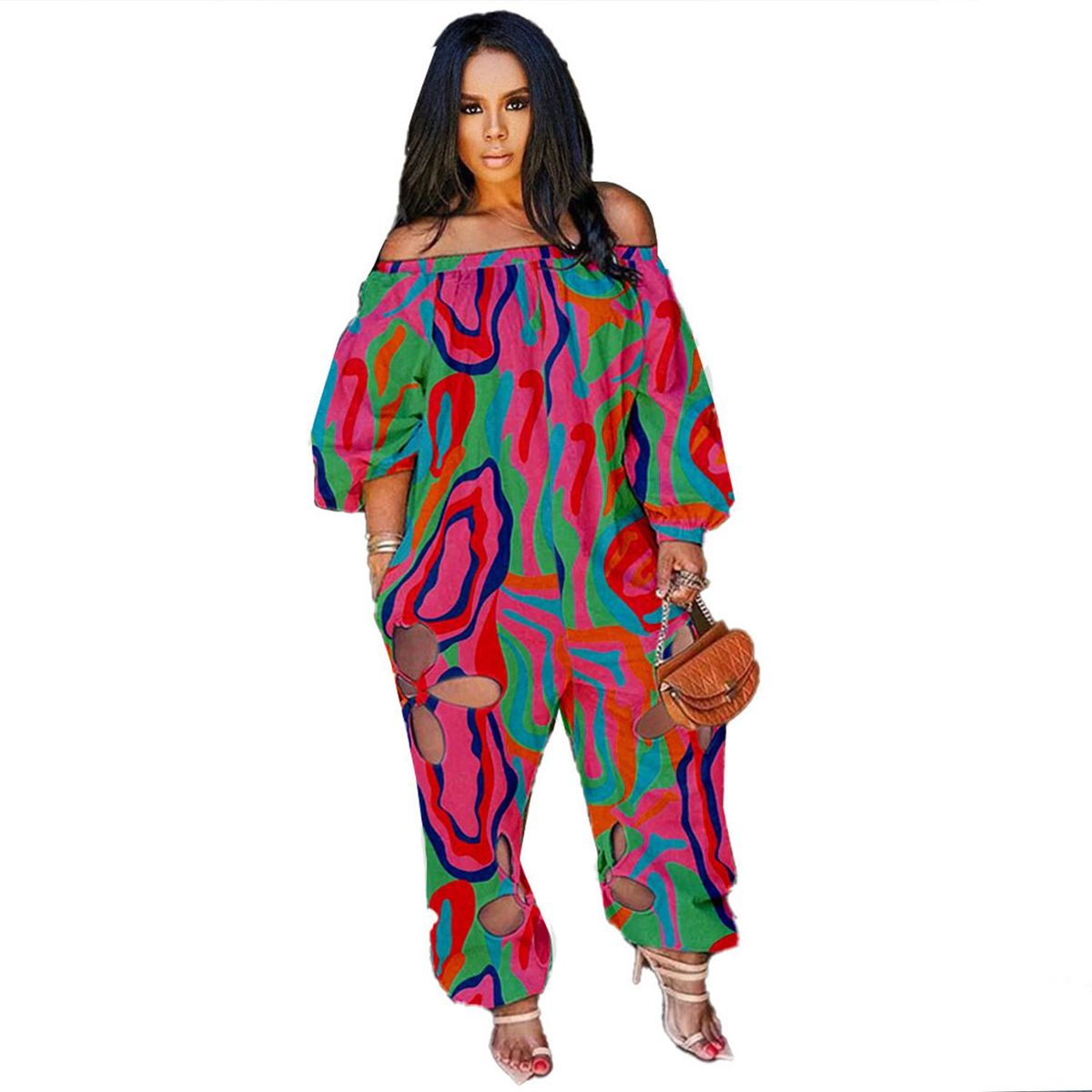 Women's Clothing ZQK2558 Hot sale sexy slim backless hook flower print large size jumpsuit_ecoleips.com