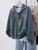 Women’s Half-Zip Fleece Sweatshirt – Oversized Lapel Pullover (Greyish/Dark Gray, XS-XXL)_ecoleips.com