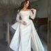 Women's Lightweight Satin Wedding Dress Long Lace Sleeves Off-the-Shoulder Floor-Length Slimming Gown for Bridal Receptions And Evening Banquets_ecoleips.com