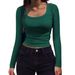 2024 New European And American Style Ribbed Slim Fit Long Sleeve Square Neck For Women Cross-Border Women's_ecoleips.com