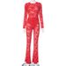 Women's Lace Sheer Jumpsuit Set - Long Sleeve Hollow Out Bodysuit With Floral Print Pants, Streetwear Style (S-L)_ecoleips.com
