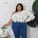 Plus Size Elegant Off-Shoulder Blouse With Ruffled Hem, Stylish Short Top Casual & Chic Long Sleeve Shirt (0XL-5XL, White/Black/Deep Brown)_ecoleips.com