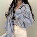 Women's Oversized Striped Blouse With Lantern Sleeves – Vintage-Inspired Cotton Shirt For Layering, Boho Chic & Office Wear_ecoleips.com