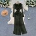 High-End Women's Dress Rhinestone Embellished Slimming And Flattering Pleated Waist Long Sleeves Flowing Ribbons_ecoleips.com