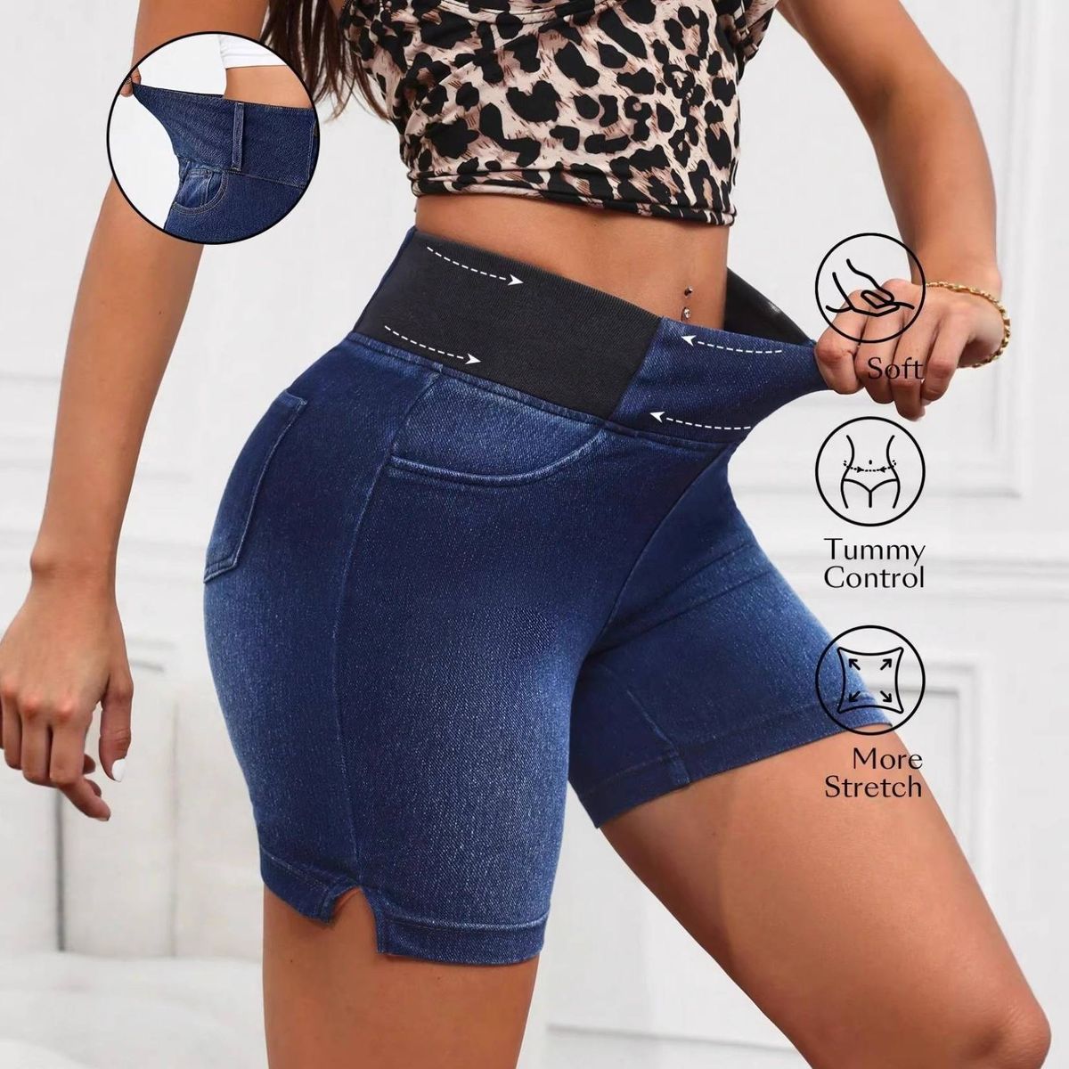 High-Waist Denim Shorts For Women - Stretchy Tummy Control, Butt Lifting, Summer Casual Shorts With Comfortable Cotton Blend_ecoleips.com