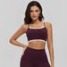 Women Thin Spaghetti Strap Sports Bra Contrast Binding Back Cross Padded Yoga Crop Cami Top Gym Running Workout Activewear Camisole_ecoleips.com