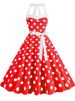Elegant Halter Vintage Summer Party Dress Women's Strapless Dot Print Pinup Rockabilly Big Swing Pink Sundress 50s 60s Style_ecoleips.com