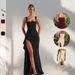 Women's Clothing New Style Solid Color Sexy Slim Fashion Waist Irregular Slit Long Skirt Suspenders_ecoleips.com