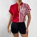 Women's Two Tone Color Block Floral Button Cardigan Short Sleeved Shirt Casual Style Top_ecoleips.com