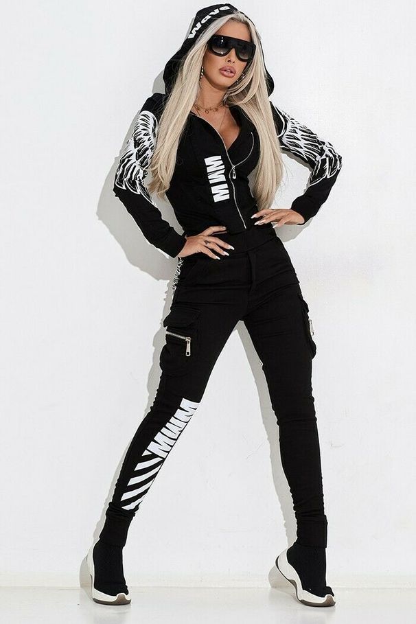 Women's Clothing Autumn And Winter Wing Printed Zipper Hooded Street Shooting Casual Suit_ecoleips.com