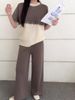 K Knitted Shirt Short Sleeved New Age Reducing Lace Hook And Flower Splicing Round Neck Pullover Loose Knit Set. No Necklaces Or Other Accessories_ecoleips.com