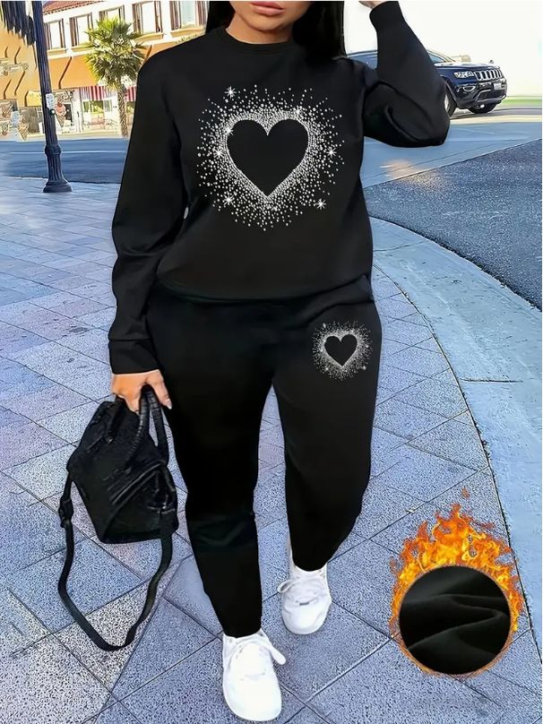 Women's Clothing Love Print Tops All Match Long Sleeved Sweater Suit_ecoleips.com