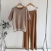 Women's Two Piece Suit European American Style Short Sleeved Jacquard Top Loose Fitting High Waisted Pleated Pants_ecoleips.com