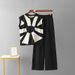 Summer New Women's Cross Border Simple Jacquard Knitted Two Piece Set Sleeveless Vest Top And Wide Leg Pants Loose Fit_ecoleips.com