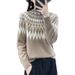 Women's Chunky Knit Sweater Oversized High-Neck Pullover With Geometric Jacquard Contrast Color Blocking Soft Acrylic-Polyester Blend For Fall/Winter_ecoleips.com