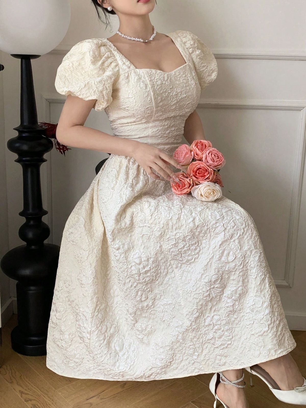Elegant A-Line Summer Dress for Women Sweetheart Neck Soft Midi Dress with Ruffle Hem_ecoleips.com