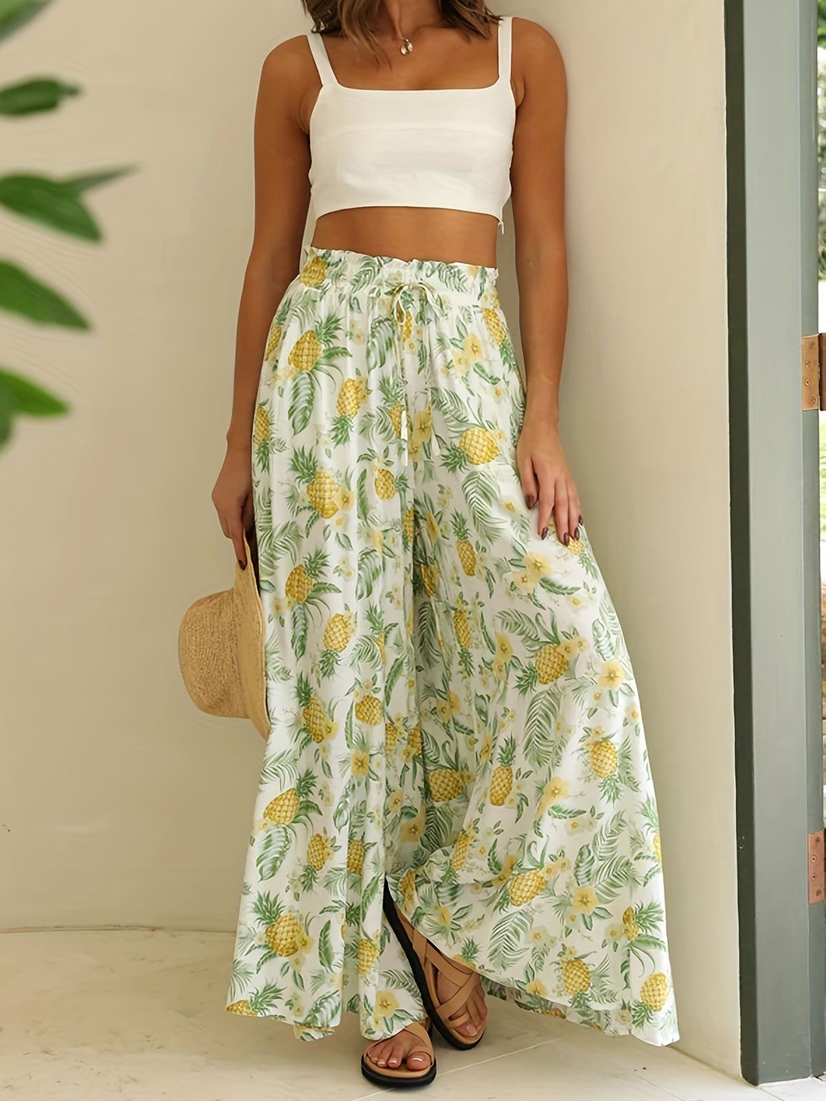 Summer High-Waisted Loose-Fitting Comfortable Versatile Printed Wide-Leg Pants Women's Clothing Bottoms_ecoleips.com