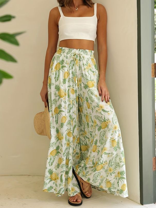 Summer High-Waisted Loose-Fitting Comfortable Versatile Printed Wide-Leg Pants Women's Clothing Bottoms_ecoleips.com