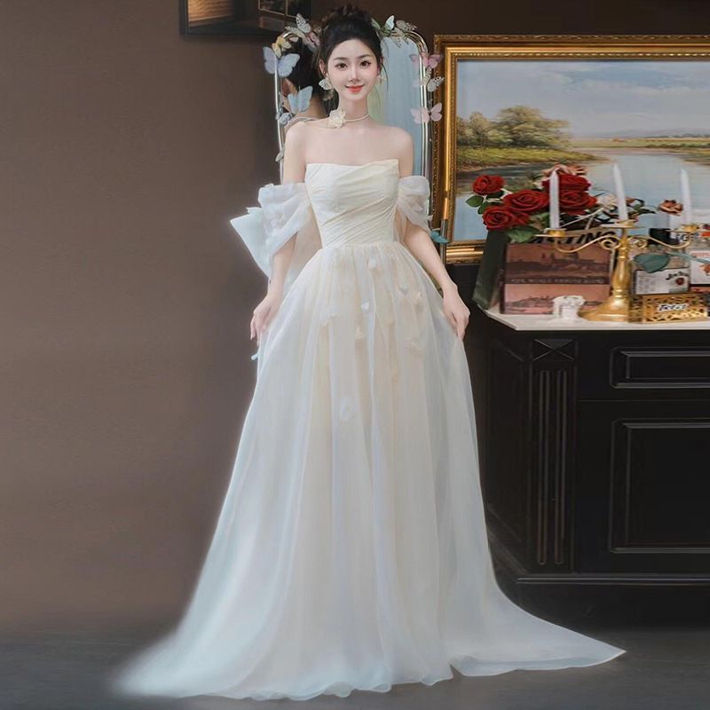 Off-the-shoulder Travel Photography Light Wedding Dress, Forest-style, Ultra-fairy Dreamy, Runaway Princess Bride's_ecoleips.com