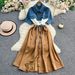 Women's Clothing Fashionable Brand Large Size Color Matching Drawstring Waist Denim Shirt Long Short-sleeved Dress For Women Spring And Summer_ecoleips.com