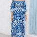 Elegant Off-Shoulder Floral Print Maxi Dress For Women – Stretchy Polyester, A-Line Silhouette, Boho & Office Chic (Blue/Orange, S-Xl)_ecoleips.com