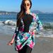 Women's Clothing Floral Print Long Sleeve Swimwear Set Women's Cover Up One Piece Swimsuit Fashionable Conservative Meat Concealing Beachwear_ecoleips.com