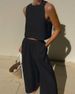 Women's Clothing Casual Loose Solid Color Sleeveless Shirt Trousers Two Piece Suit_ecoleips.com