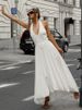TARUXY White Sexy Sleeveless Halter Dress For Women 2024 Autumn New A-Line Long Dress Lady Elegant Bodycon Evening Party Dresses_ecoleips.com