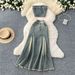 Women's Clothing Girl Outfit: Feminine Raw Edge Sleeveless Tube Top Vest High Waist Fishtail Skirt Denim Two Piece Suit_ecoleips.com