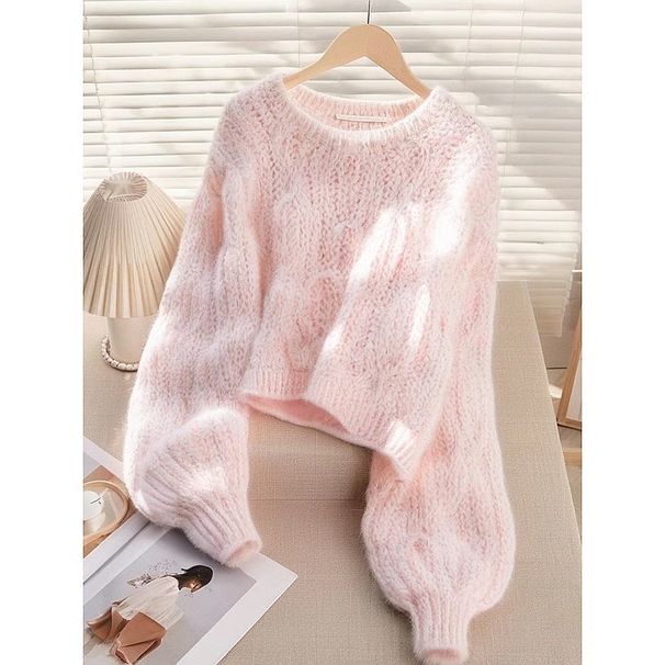 Women's Clothing Women's Pink Knitted Top Loose Fit Soft Cozy High-End Sweater Unique Beautiful Early Autumn_ecoleips.com