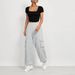 Voya Women's Square Neck Slim Fit Short Knitted Short Sleeved Sports And Casual Irregular T-shirt_ecoleips.com