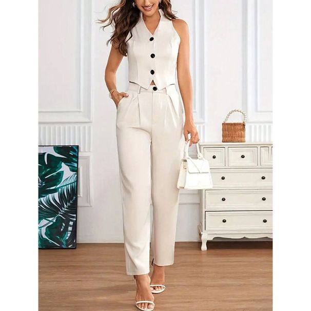 Women's Clothing Fashion Sleeveless Small Vest High Waist Temperament Straight Pants Two Piece Set_ecoleips.com