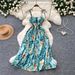 French Style Floral Print Sundress For Women Summer Korean Sleeveless High-Waisted A-Line Slimming Elegant Long Dress_ecoleips.com