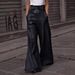 New Fashion High-Waisted Leather Pants For Women Loose Fitting Slim Fit PU Leather Flared Casual Long Trousers With Pockets_ecoleips.com