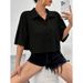 2026 Women's Shirt Solid Color Button Pocket Short Mid-Sleeve Shirt_ecoleips.com