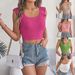 2026 Spring/Summer European And American Solid Color Square Neck Ruffled Sleeveless Knit Crop Top Cross-Border_ecoleips.com