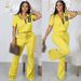 Short-sleeved Zip-up Top And Flared Pants Two-piece Suit_ecoleips.com