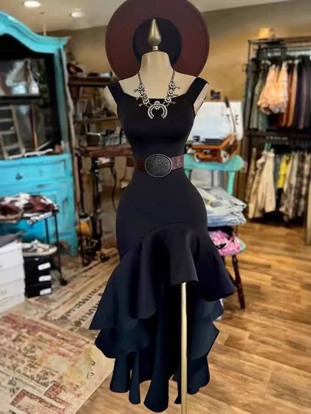 Women's Clothing Sleeveless Hem Ruffle Dress_ecoleips.com