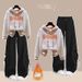 Korean Streetwear Set: Oversized Fleece Hoodie + American Vintage Cargo Pants (Cotton Blend, Unisex Winter Loungewear With Retro Vibes)_ecoleips.com