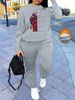 Female Autumn And Winter Hip-hop Casual Street Face Portrait Pattern Printed Round Neck Sweatshirt+sports Pants Warm Suit-593_ecoleips.com
