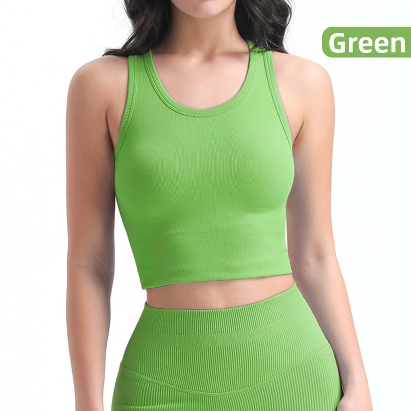 Women's Seamless Sports Bra Tight Fitting Round Neck Vest One Piece Cup Gym Wear With Breast Pads Fixed Cup Yoga Wear Short_ecoleips.com