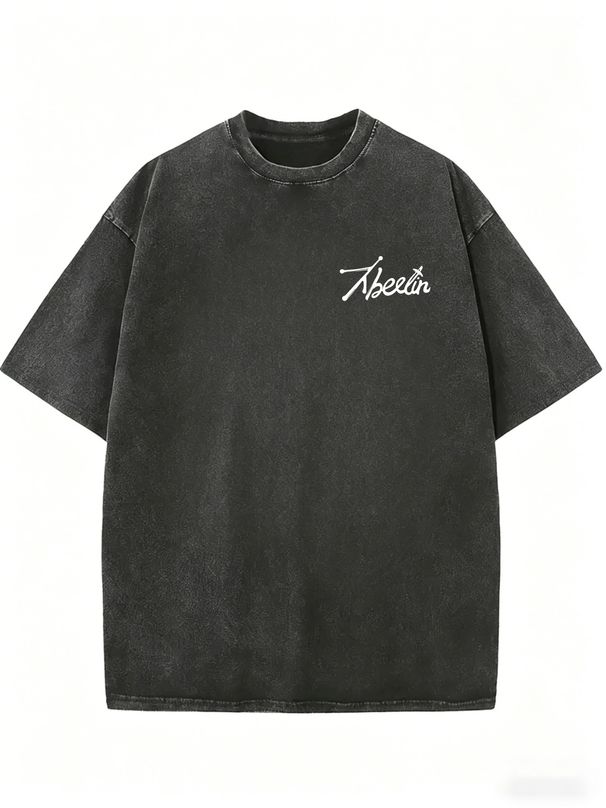 Women's Acid Wash Fashion Tee, Relaxed Fit Crew Neck Casual Daily Top_ecoleips.com
