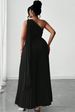 Curvy Women Solid Pleated Asymmetric One Shoulder Jumpsuit, Chic Spring Summer Wedding Party Outfit_ecoleips.com