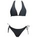 Women Solid Black Halter Triangle Bikini Set Side Tie Cheeky Two Piece Swimsuit Summer Beach Bathing Suit_ecoleips.com